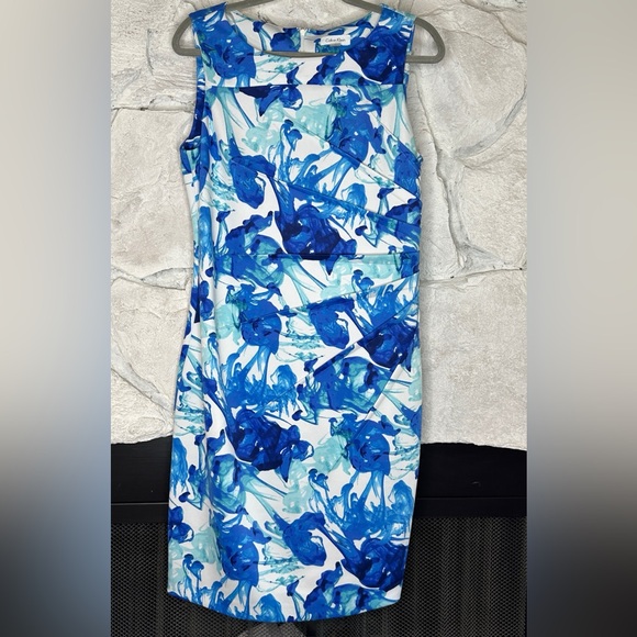 Calvin Klein | Women’s Blue White Sleeveless Zip Closure Sheath Dress, Size 12 - Picture 1 of 15